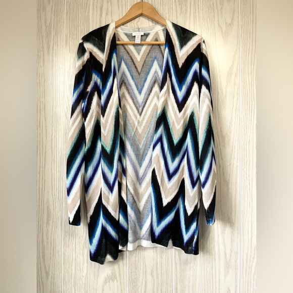 Chico’s Multi Color Chevron Pattern Cardigan Size 2 (L) EUC - Picture 1 of 4